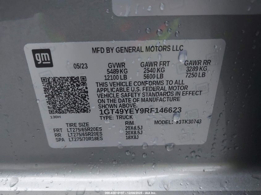 2024 GMC Sierra 3500Hd 4Wd Standard Bed Denali Ultimate VIN: 1GT49YEY9RF146623 Lot: 43810197