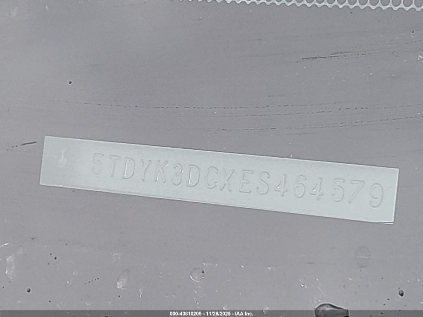 2014 Toyota Sienna Xle V6 8 Passenger VIN: 5TDYK3DCXES464579 Lot: 43810205