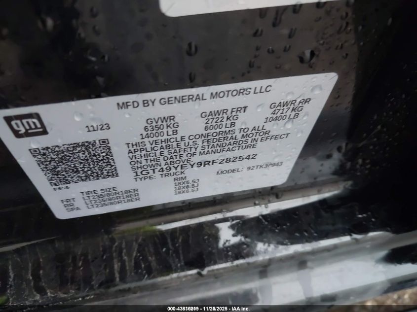 2024 GMC Sierra 3500Hd 4Wd Long Bed Denali Ultimate VIN: 1GT49YEY9RF282542 Lot: 43810219