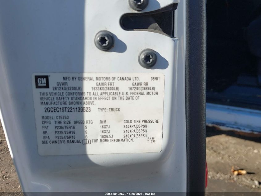 2002 Chevrolet Silverado 1500 Ls VIN: 2GCEC19T221139523 Lot: 43810262