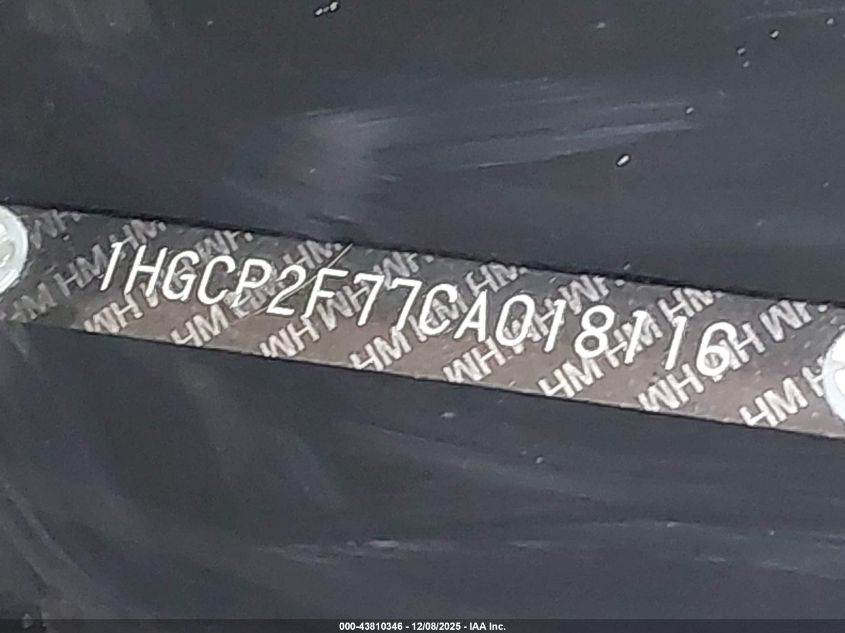 2012 Honda Accord 2.4 Ex VIN: 1HGCP2F77CA018116 Lot: 43810346