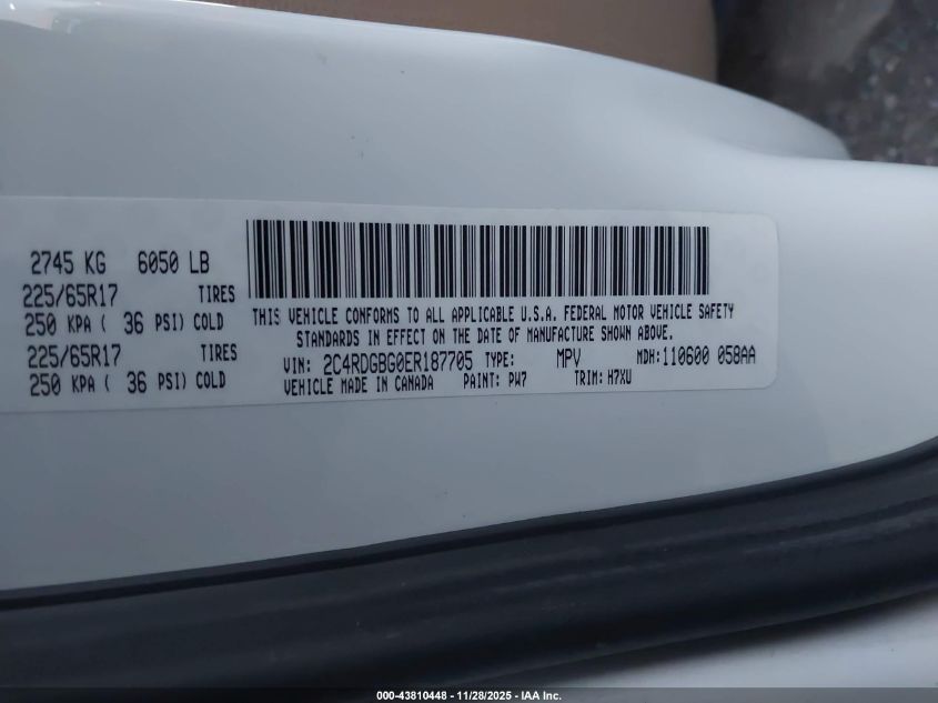 2014 Dodge Grand Caravan American Value Pkg VIN: 2C4RDGBG0ER187705 Lot: 43810448