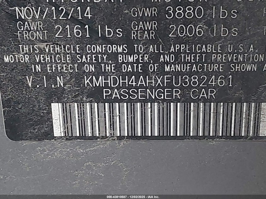 KMHDH4AHXFU382461 2015 HYUNDAI ELANTRA photo no. 9