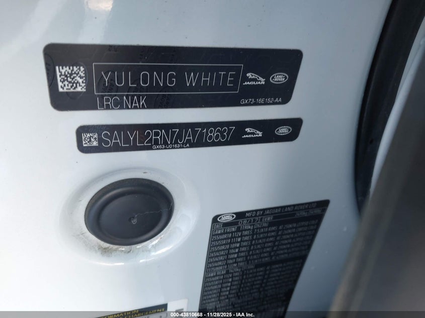 2018 Land Rover Range Rover Velar D180 Se R-Dynamic VIN: SALYL2RN7JA718637 Lot: 43810668