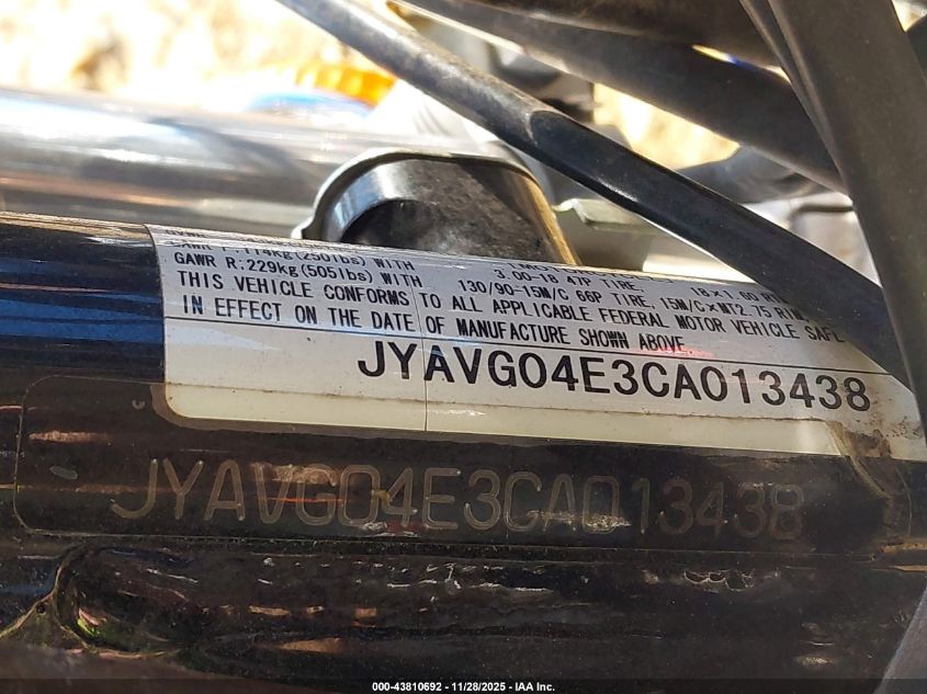 2012 Yamaha Xv250 VIN: JYAVG04E3CA013438 Lot: 43810692