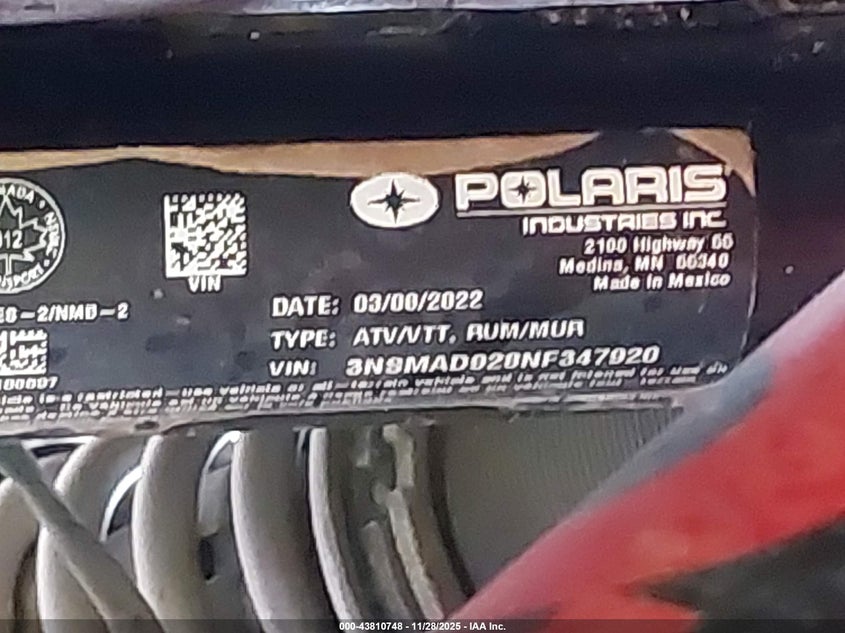 2022 Polaris Rzr Pro Xp Ultimate VIN: 3NSMAD928NF347920 Lot: 43810748