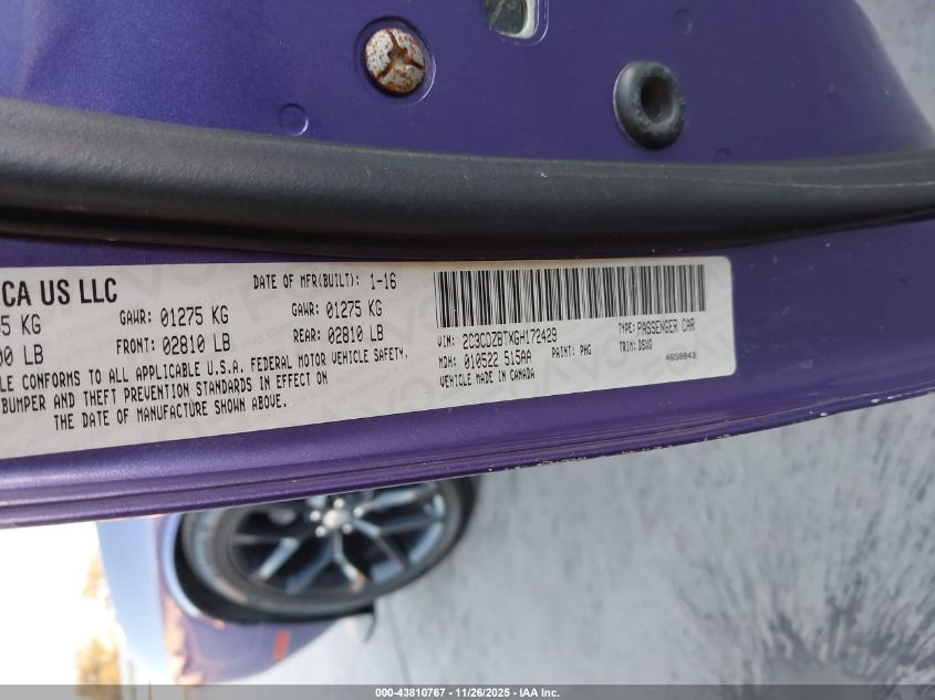 2016 Dodge Challenger R/T VIN: 2C3CDZBTXGH172429 Lot: 43810767