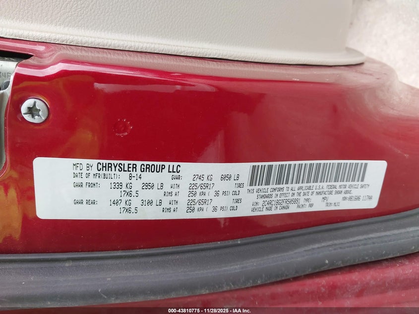 2015 Chrysler Town & Country Touring VIN: 2C4RC1BG2FR505891 Lot: 43810775