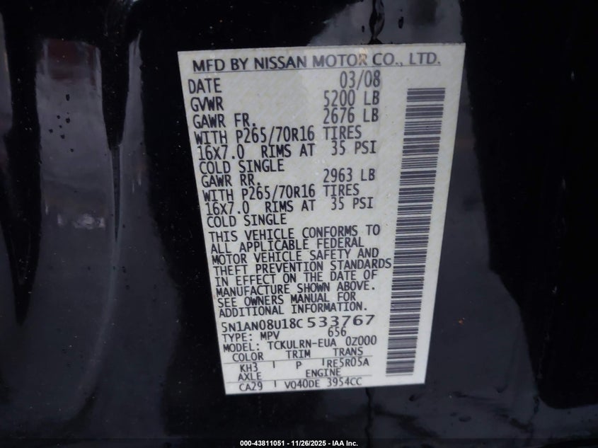 5N1AN08U18C533767 2008 NISSAN XTERRA photo no. 9