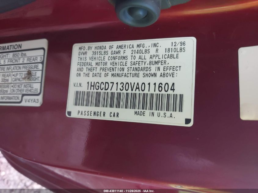 1HGCD7130VA011604 1997 HONDA ACCORD photo no. 9