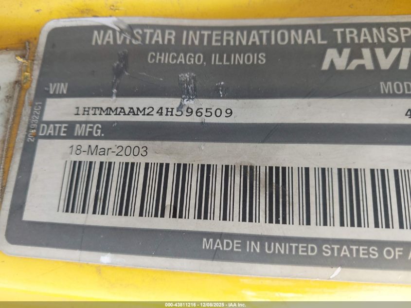 2004 International 4000 4300 VIN: 1HTMMAAM24H596509 Lot: 43811216