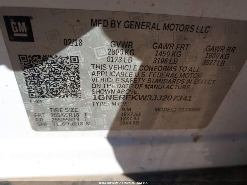 2018 Chevrolet Traverse Ls VIN: 1GNERFKW3JJ207341 Lot: 43811269