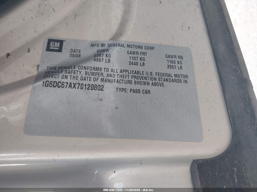 2007 Cadillac Sts V8 VIN: 1G6DC67AX70120802 Lot: 43811333