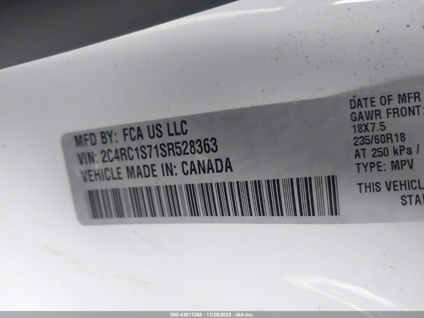 2025 Chrysler Pacifica Hybrid Premiuim S Appearance Package VIN: 2C4RC1S71SR528363 Lot: 43811368