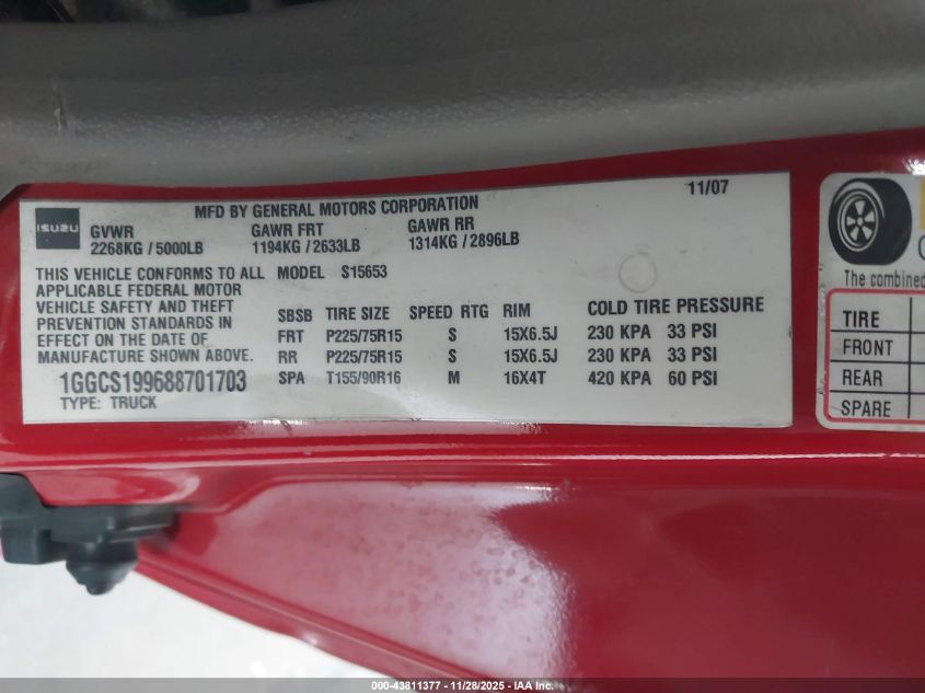 2008 Isuzu I-290 S VIN: 1GGCS199688701703 Lot: 43811377