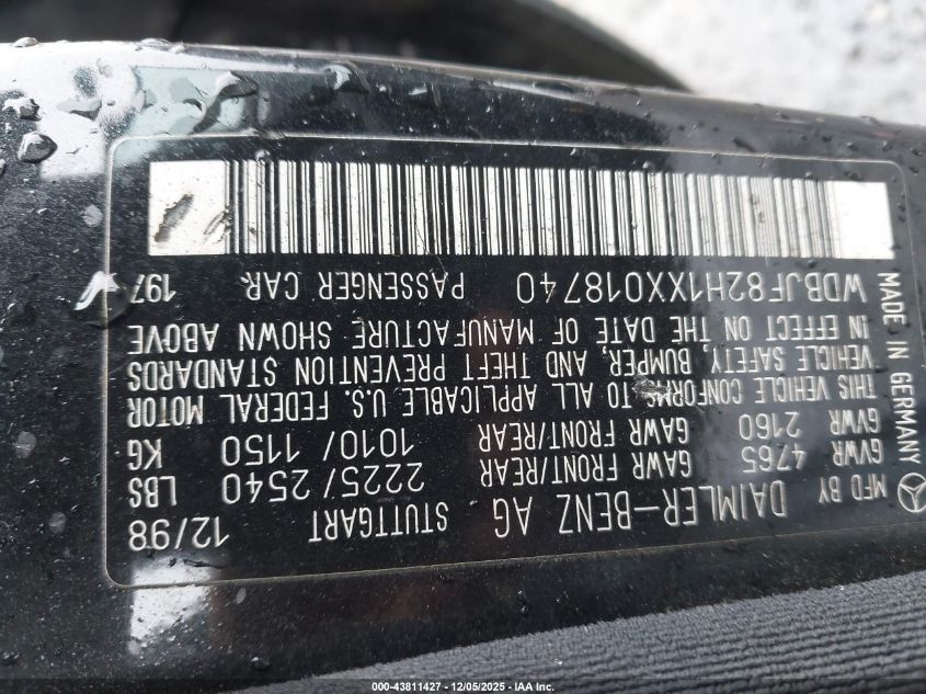 1999 Mercedes-Benz E 320 Awd VIN: WDBJF82H1XX018740 Lot: 43811427