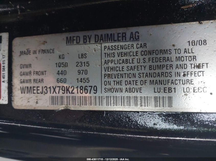 2009 Smart Fortwo Brabus/Passion/Pure VIN: WMEEJ31X79K218679 Lot: 43811715