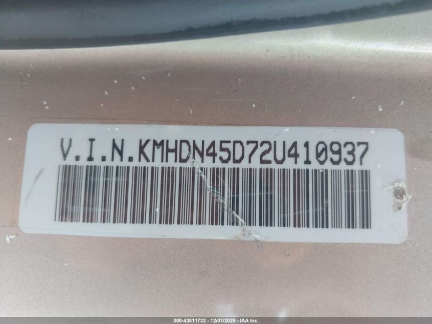 2002 Hyundai Elantra Gls VIN: KMHDN45D72U410937 Lot: 43811732