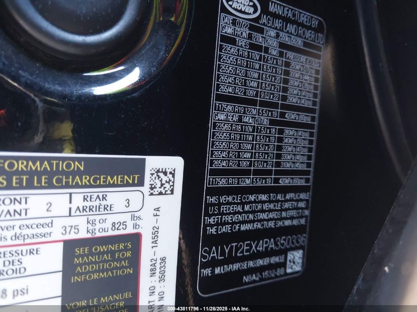 2023 Land Rover Range Rover Velar P250 R-Dynamic S VIN: SALYT2EX4PA350336 Lot: 43811796