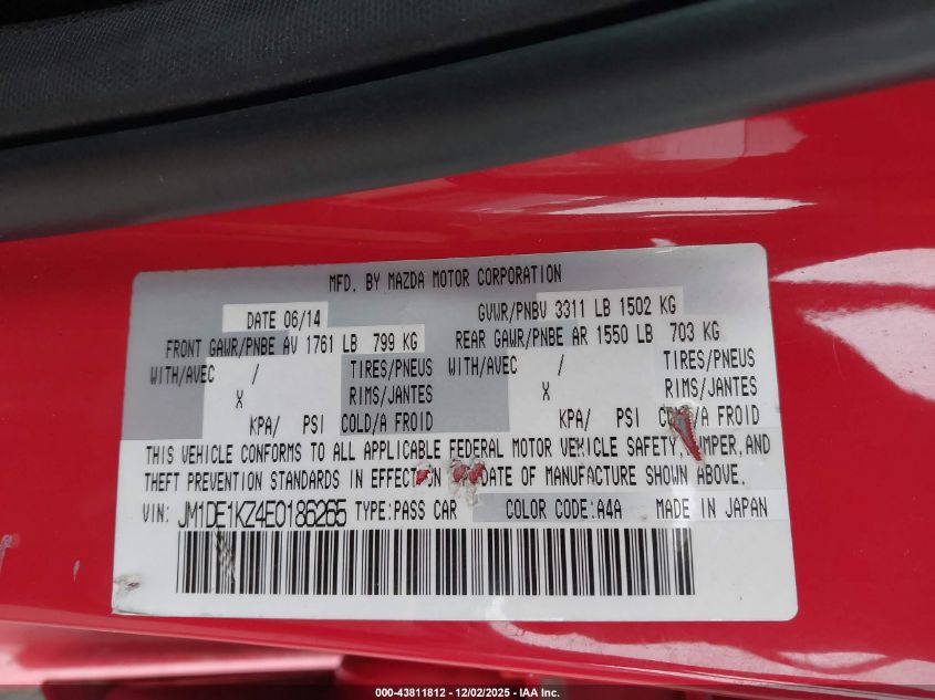 2014 Mazda Mazda2 Sport VIN: JM1DE1KZ4E0186265 Lot: 43811812