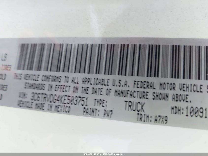 2019 Ram Promaster 2500 High Roof 159 Wb VIN: 3C6TRVDG4KE503751 Lot: 43811830