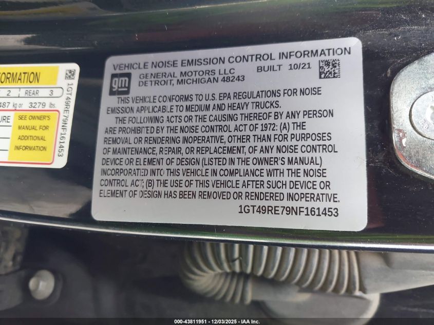2022 GMC Sierra Classic 2500 VIN: 1GT49RE79NF161453 Lot: 43811951