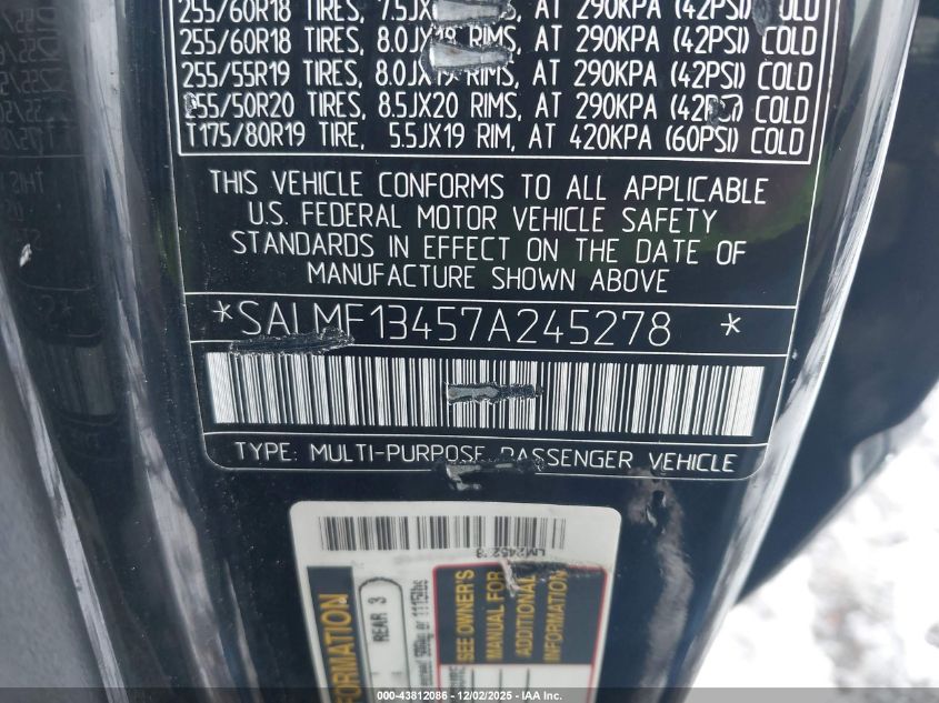 2007 Land Rover Range Rover Supercharged VIN: SALMF13457A245278 Lot: 43812086