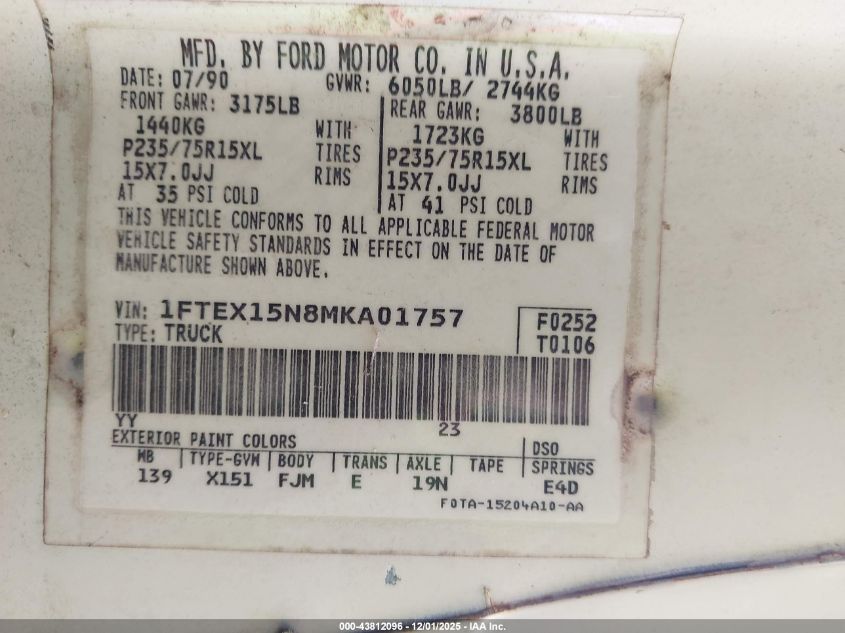 1FTEX15N8MKA01757 1991 FORD F-150 photo no. 9