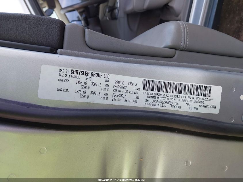 2012 Jeep Grand Cherokee Laredo VIN: 1C4RJEAGXCC290683 Lot: 43812187