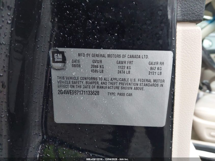 2007 Buick Lacrosse Cxs VIN: 2G4WE587171133628 Lot: 43812216