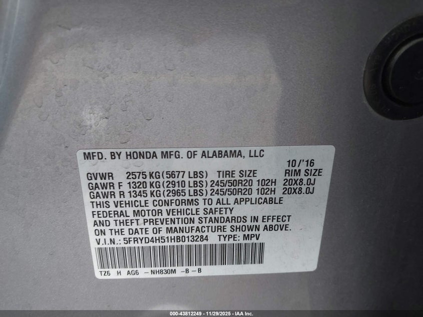 2017 Acura Mdx Technology Package VIN: 5FRYD4H51HB013284 Lot: 43812249