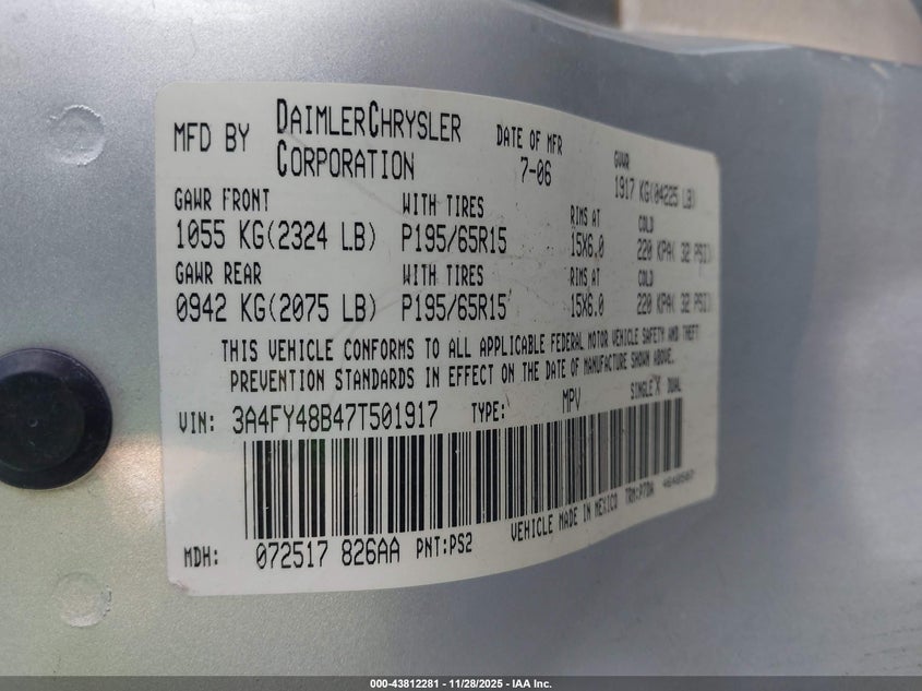 3A4FY48B47T501917 2007 CHRYSLER PT CRUISER photo no. 9
