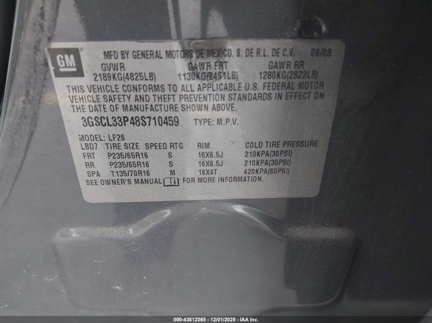 2008 Saturn Vue 4-Cyl Xe VIN: 3GSCL33P48S710459 Lot: 43812365