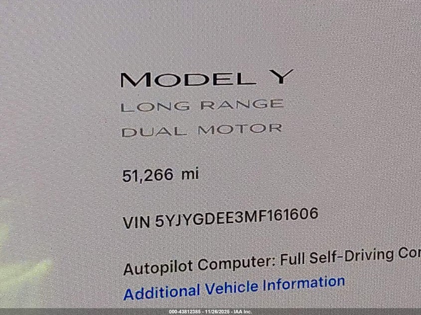 2021 Tesla Model Y Long Range Dual Motor All-Wheel Drive VIN: 5YJYGDEE3MF161606 Lot: 43812385