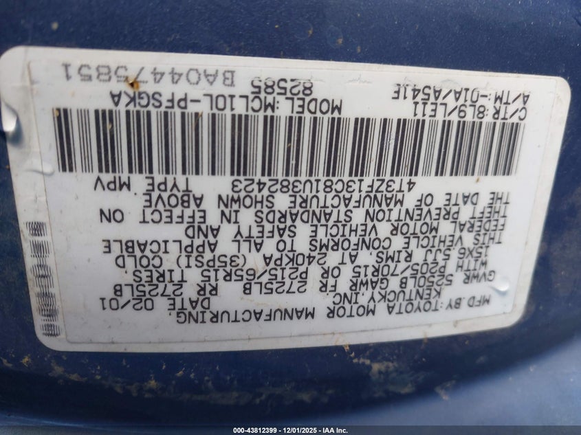 4T3ZF13C81U382423 2001 TOYOTA SIENNA photo no. 9