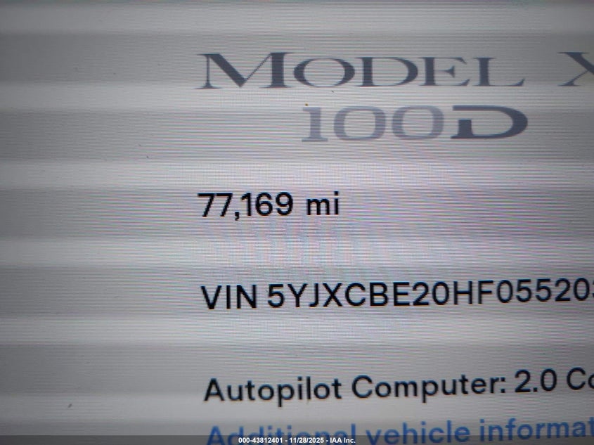 2017 Tesla Model X 100D/75D/90D VIN: 5YJXCBE20HF055203 Lot: 43812401