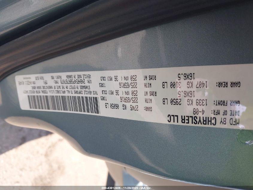 2008 Chrysler Town & Country Touring VIN: 2A8HR54P58R787079 Lot: 43812406