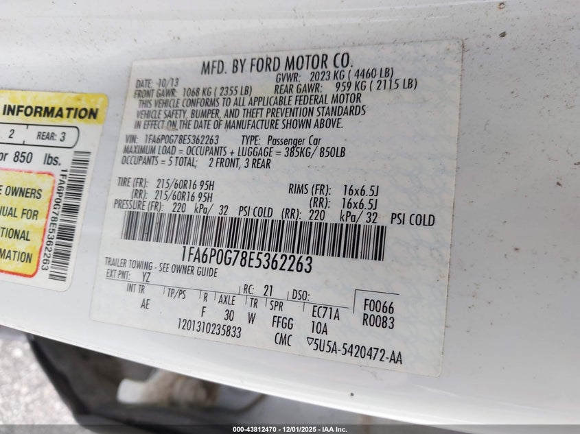 1FA6P0G78E5362263 2014 FORD FUSION photo no. 9