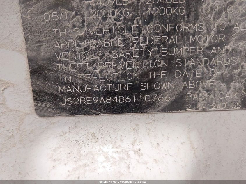 2011 Suzuki Kizashi Sport Sls VIN: JS2RE9A84B6110766 Lot: 43812766