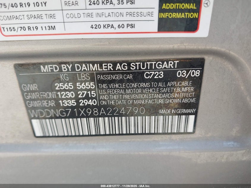 2008 Mercedes-Benz S 550 VIN: WDDNG71X98A224790 Lot: 43812777