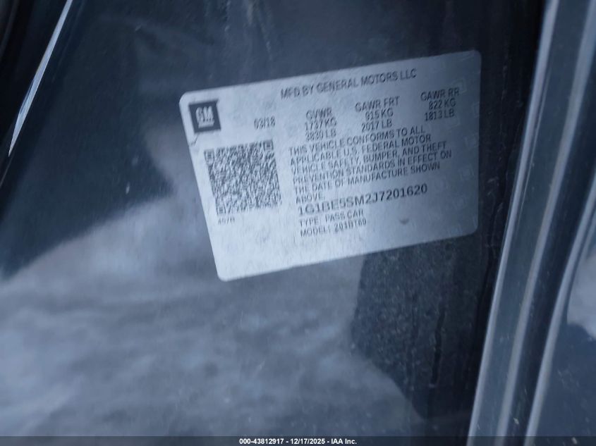 2018 Chevrolet Cruze Lt Auto VIN: 1G1BE5SM2J7201620 Lot: 43812917