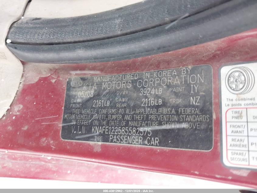 KNAFE122585582575 2008 KIA SPECTRA photo no. 9