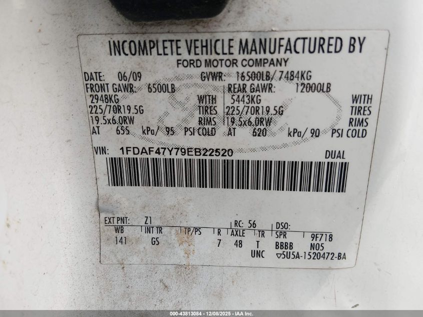 2009 Ford F-450 Chassis Xl/Xlt VIN: 1FDAF47Y79EB22520 Lot: 43813084