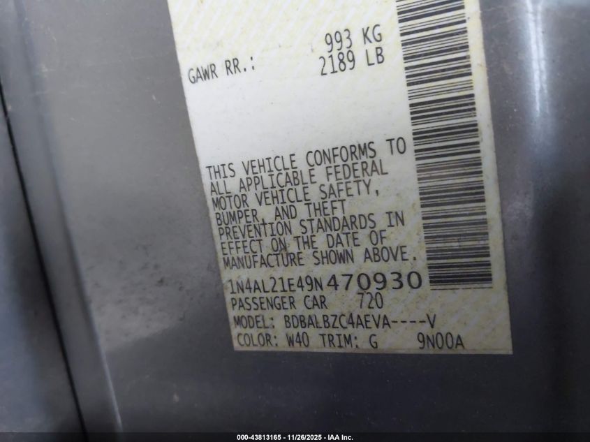 2009 Nissan Altima 2.5 S VIN: 1N4AL21E49N470930 Lot: 43813165