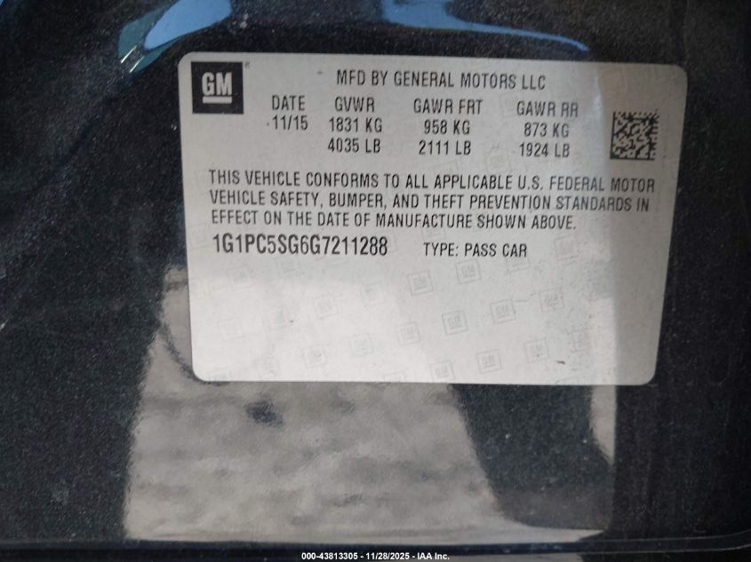 2016 Chevrolet Cruze Limited Ls Auto VIN: 1G1PC5SG6G7211288 Lot: 43813305