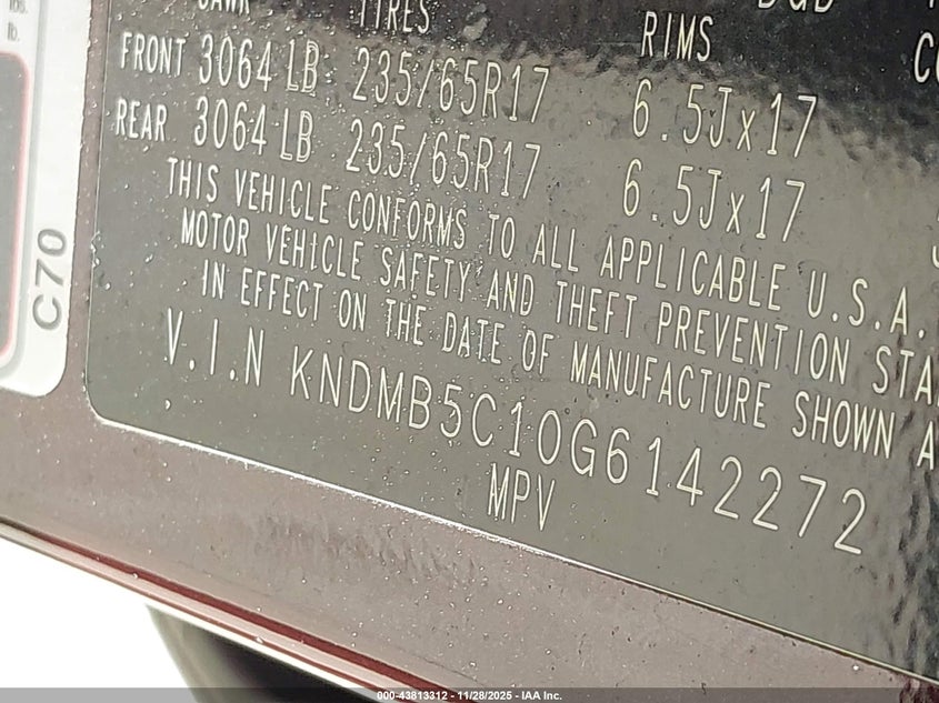 2016 Kia Sedona Lx VIN: KNDMB5C10G6142272 Lot: 43813312