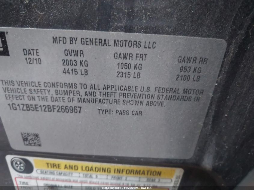 2011 Chevrolet Malibu VIN: 1G1ZEB5E1BF266967 Lot: 43813342