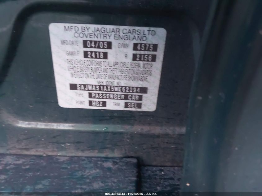 2005 Jaguar X-Type 3.0 VIN: SAJWA51AX5WE62294 Lot: 43813344