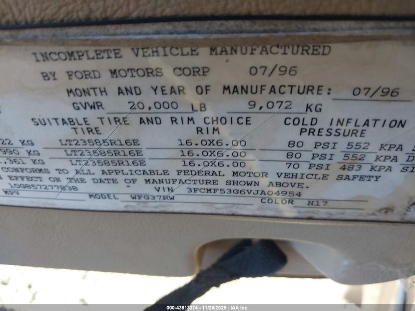 1997 Ford F530 Super Duty VIN: 3FCMF53G6VJA04954 Lot: 43813374