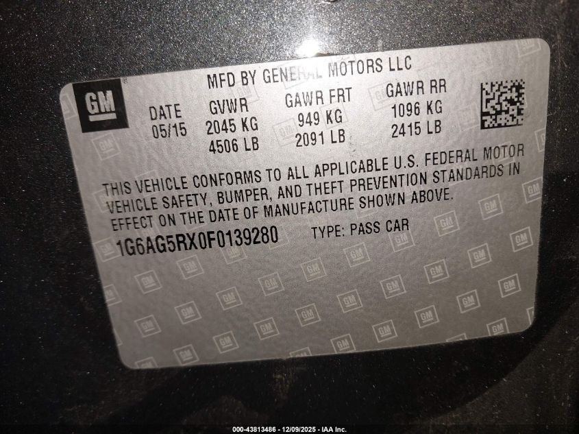 2015 Cadillac Ats Standard VIN: 1G6AG5RX0F0139280 Lot: 43813486